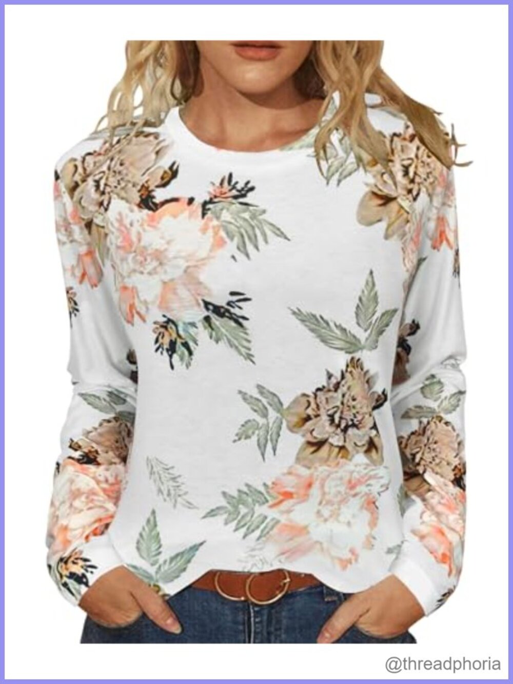 Women's Long Sleeve Floral Tunic Blouse Loose Fit Boho Peasant Top